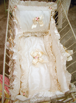 Rosette bedding on #209 Country French Rectangular Cradle